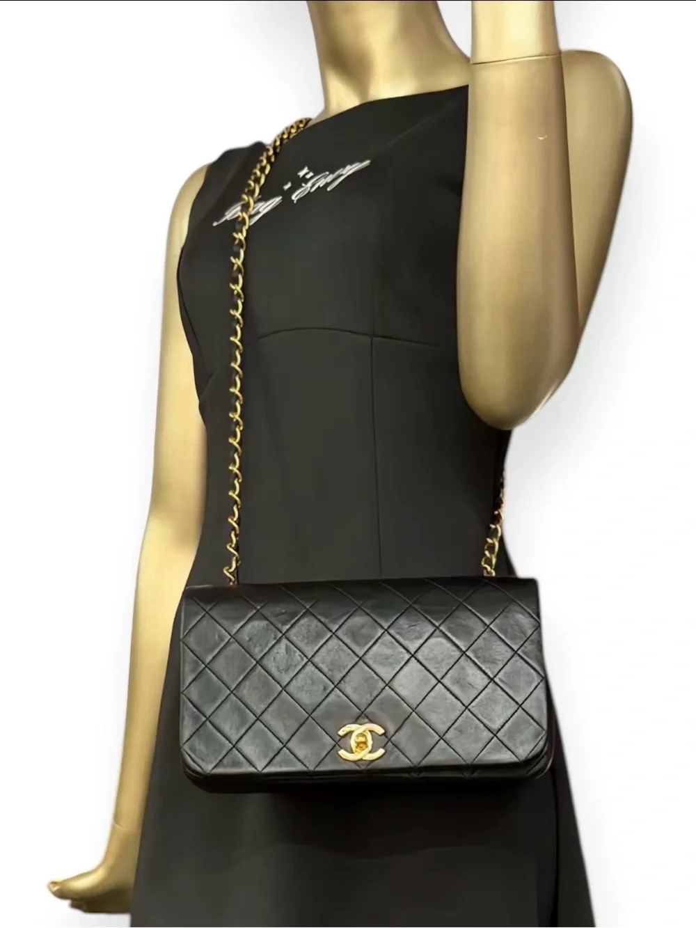 Vintage CHANEL Black Quilted Lambskin Shoulder Bag with Gold Hardware